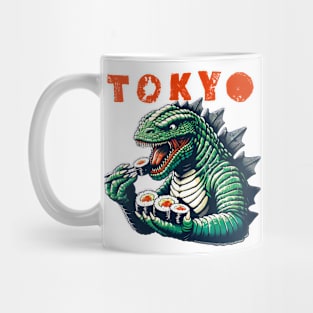 Tokyo Monster Sushi Feast T-Shirt - Fun Urban Dinosaur Graphic Tee Mug